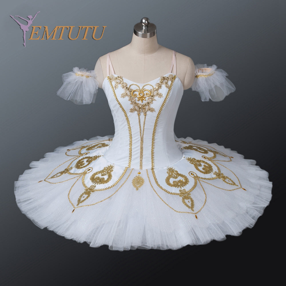 EM1130 EMTUTU Adult Professional White  Gold Ballet Tutu Ballet Stage Costume Performance Tutus