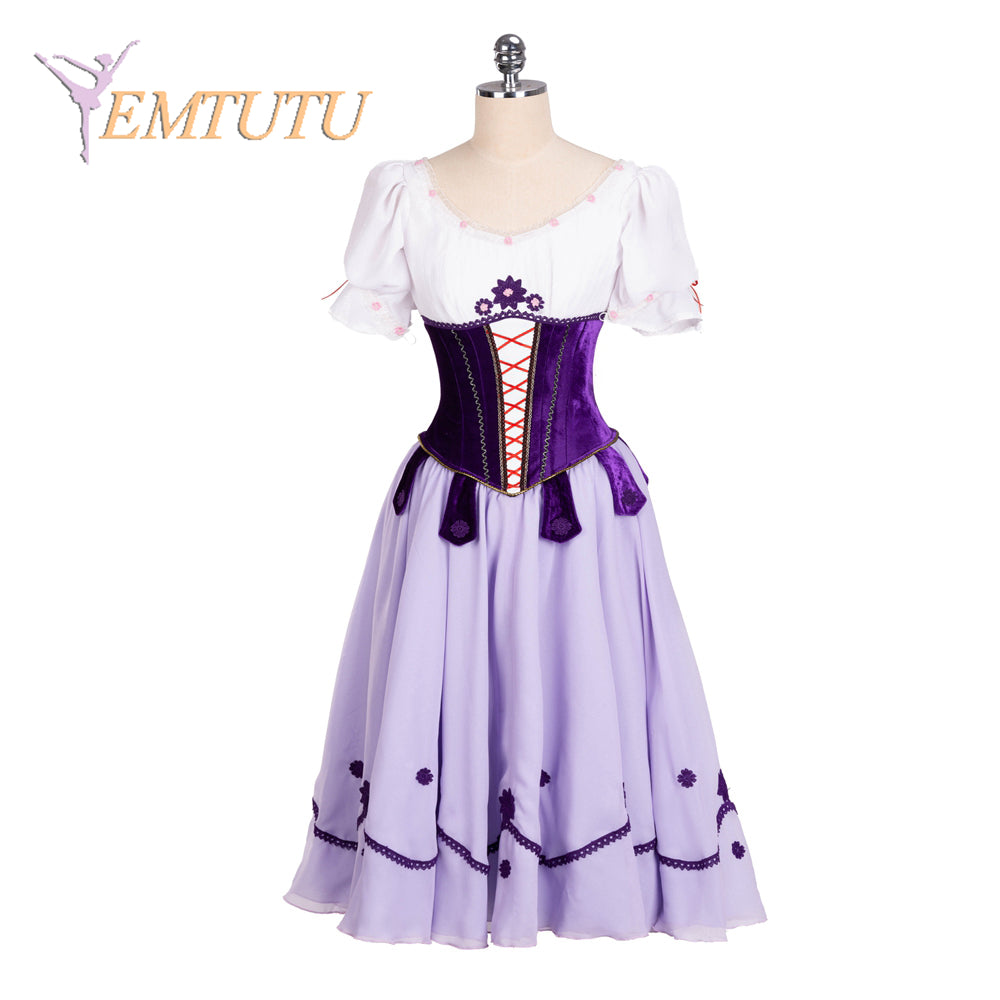 EM1376 EMTUTU Purple White Professional Ballet Long Tutu Coppelia Women Adult Ballet Performance Costume Long Dress