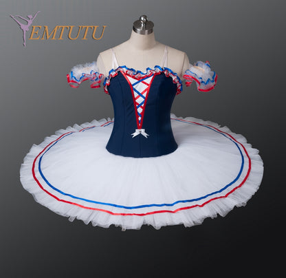 EM1126 EMTUTU Adult Flames Of Paris Professional Ballet Tutus Navy Blue White Women Pancake Platter Ballet Tutu Dress Ballet Stage Costume