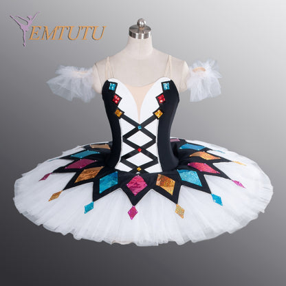 EM1099 EMTUTU Harlequinade Dance Tutu Black White Ballerina Performance Professional Ballet Tutu Costume Classical ballet stage costume Women