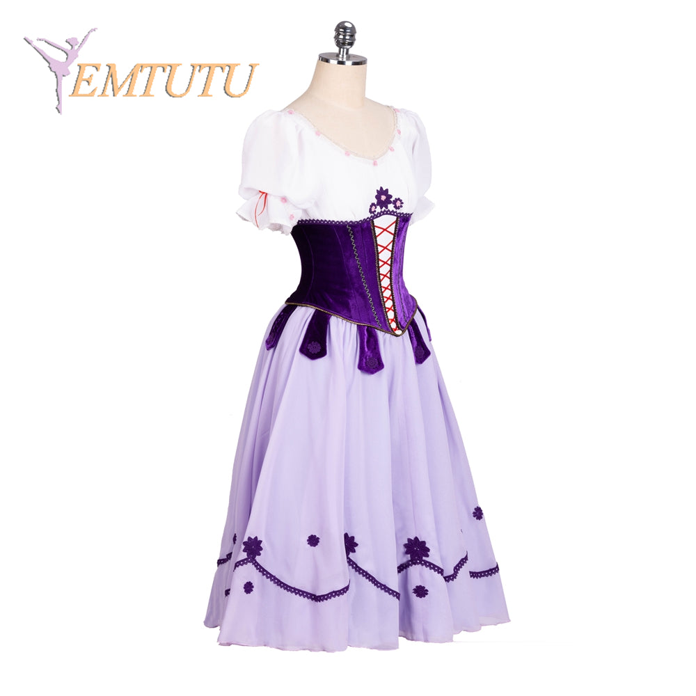 EM1376 EMTUTU Purple White Professional Ballet Long Tutu Coppelia Women Adult Ballet Performance Costume Long Dress