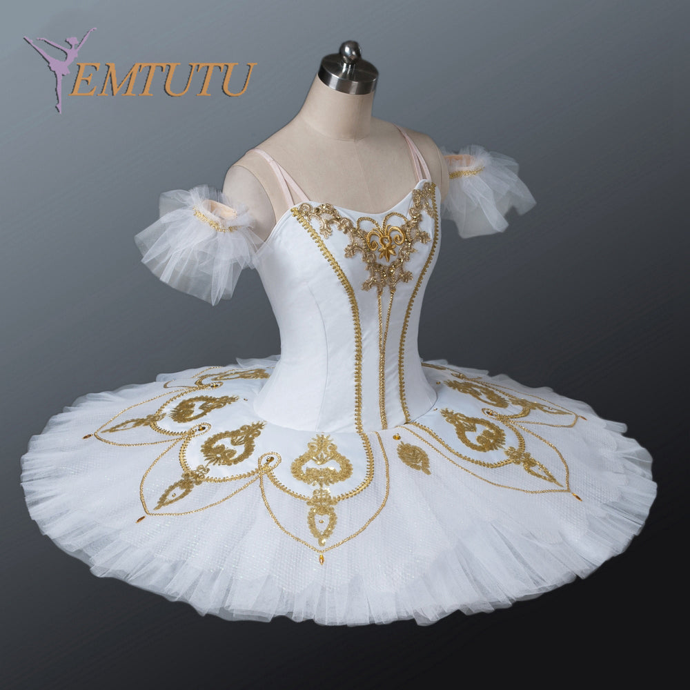 EM1130 EMTUTU Adult Professional White  Gold Ballet Tutu Ballet Stage Costume Performance Tutus