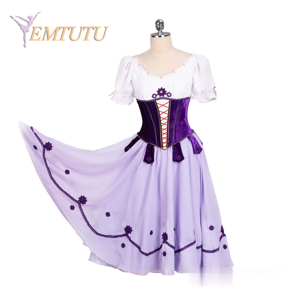 EM1376 EMTUTU Purple White Professional Ballet Long Tutu Coppelia Women Adult Ballet Performance Costume Long Dress