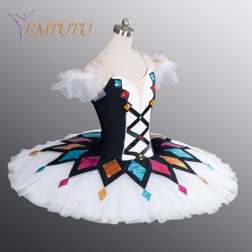 EM1099 EMTUTU Harlequinade Dance Tutu Black White Ballerina Performance Professional Ballet Tutu Costume Classical ballet stage costume Women