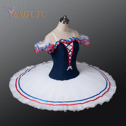 EM1126 EMTUTU Adult Flames Of Paris Professional Ballet Tutus Navy Blue White Women Pancake Platter Ballet Tutu Dress Ballet Stage Costume