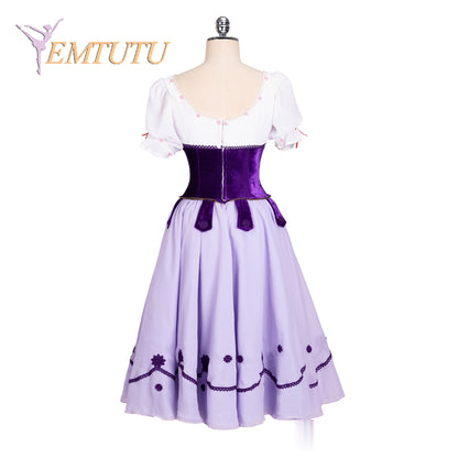 EM1376 EMTUTU Purple White Professional Ballet Long Tutu Coppelia Women Adult Ballet Performance Costume Long Dress