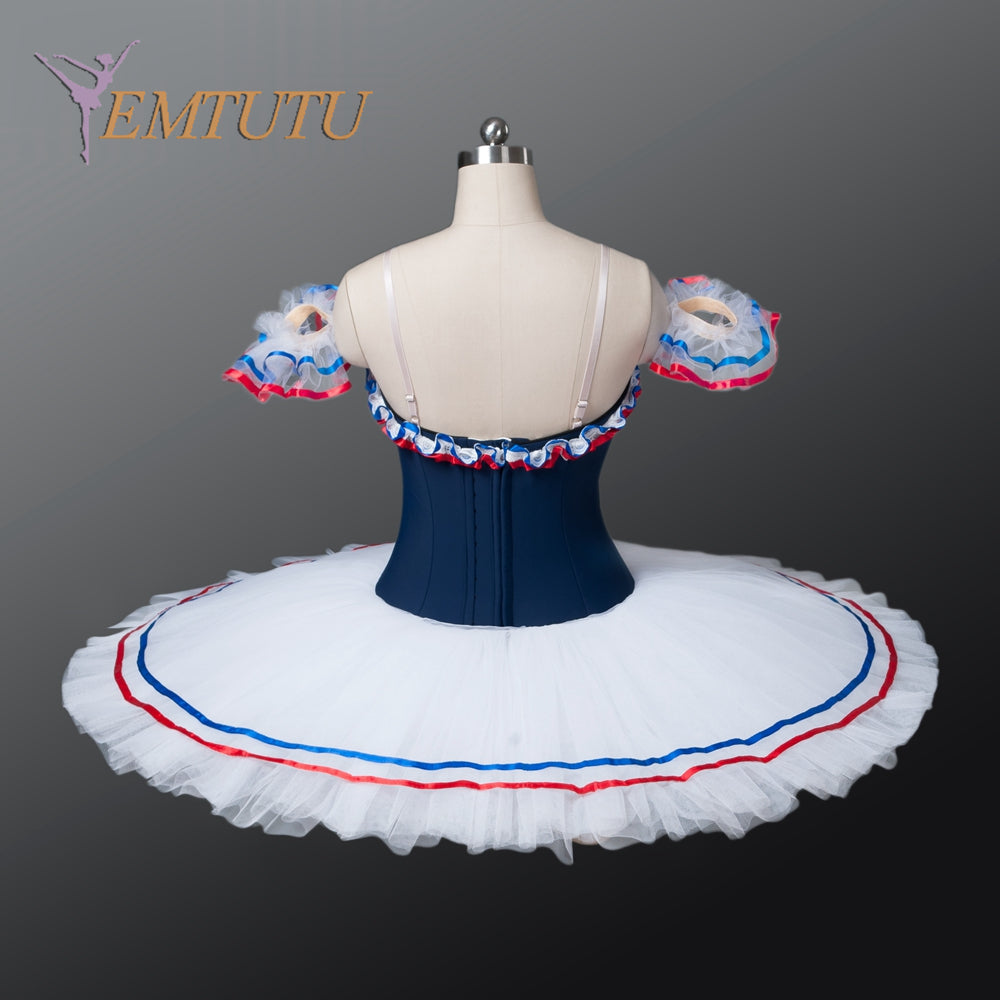 EM1126 EMTUTU Adult Flames Of Paris Professional Ballet Tutus Navy Blue White Women Pancake Platter Ballet Tutu Dress Ballet Stage Costume