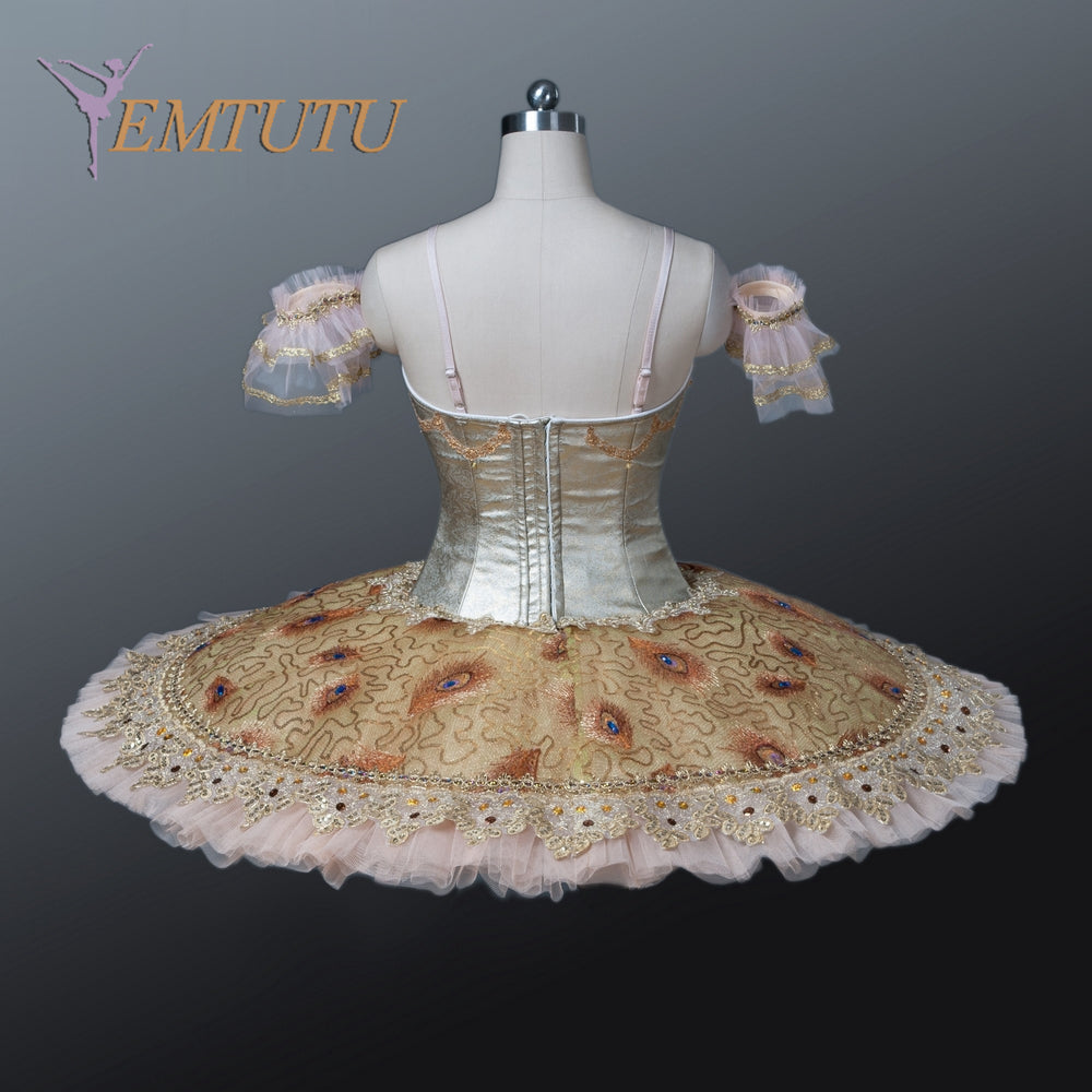 EM1127 EMTUTU Adult Professional Ballet Tutu Costume Gold, Ballerina Pancake Tutu Skirt, Women Performance Classical Ballet Costume Dress