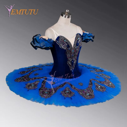 EM1052B  EMTUTU Harlequinade Professional Ballet Tutu Costume Blue Pancake Performance Tutu Adult Classical Ballet Tutu Dress for Women