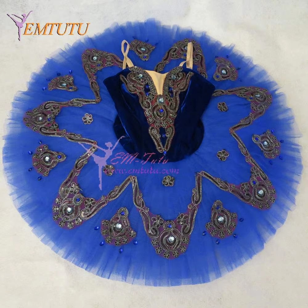 EM1052B  EMTUTU Harlequinade Professional Ballet Tutu Costume Blue Pancake Performance Tutu Adult Classical Ballet Tutu Dress for Women