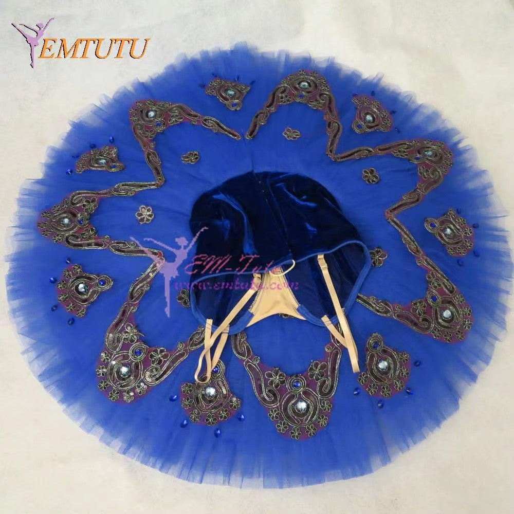 EM1052B  EMTUTU Harlequinade Professional Ballet Tutu Costume Blue Pancake Performance Tutu Adult Classical Ballet Tutu Dress for Women