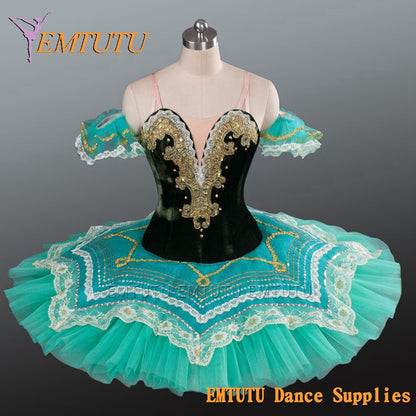 EM1079B EMTUTU Women Professional Ballet Tutus Green Adult Ballet Stage Costume Adult Performance Pancake Tutu Ballet Dress