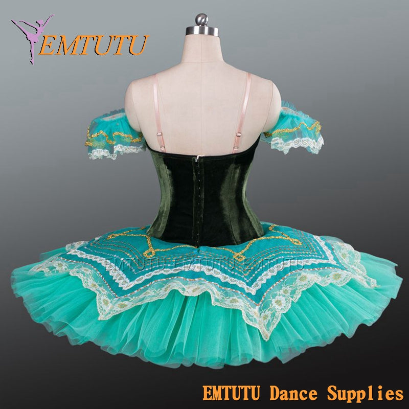 EM1079B EMTUTU Women Professional Ballet Tutus Green Adult Ballet Stage Costume Adult Performance Pancake Tutu Ballet Dress