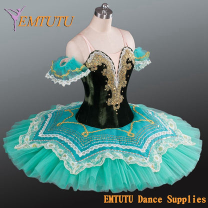 EM1079B EMTUTU Women Professional Ballet Tutus Green Adult Ballet Stage Costume Adult Performance Pancake Tutu Ballet Dress