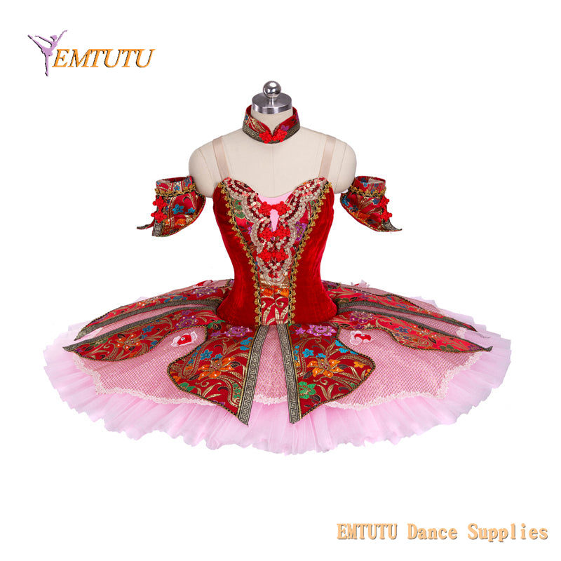 EM1123  EMTUTU Adult Child Professional Ballet Stage Tutu Red  Chinese Doll Variation Classical Ballet Tutu Costume