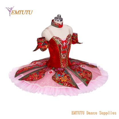 EM1123  EMTUTU Adult Child Professional Ballet Stage Tutu Red  Chinese Doll Variation Classical Ballet Tutu Costume