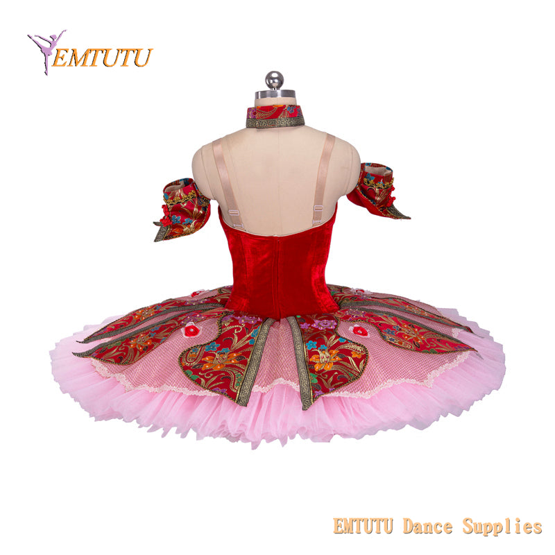 EM1123  EMTUTU Adult Child Professional Ballet Stage Tutu Red  Chinese Doll Variation Classical Ballet Tutu Costume