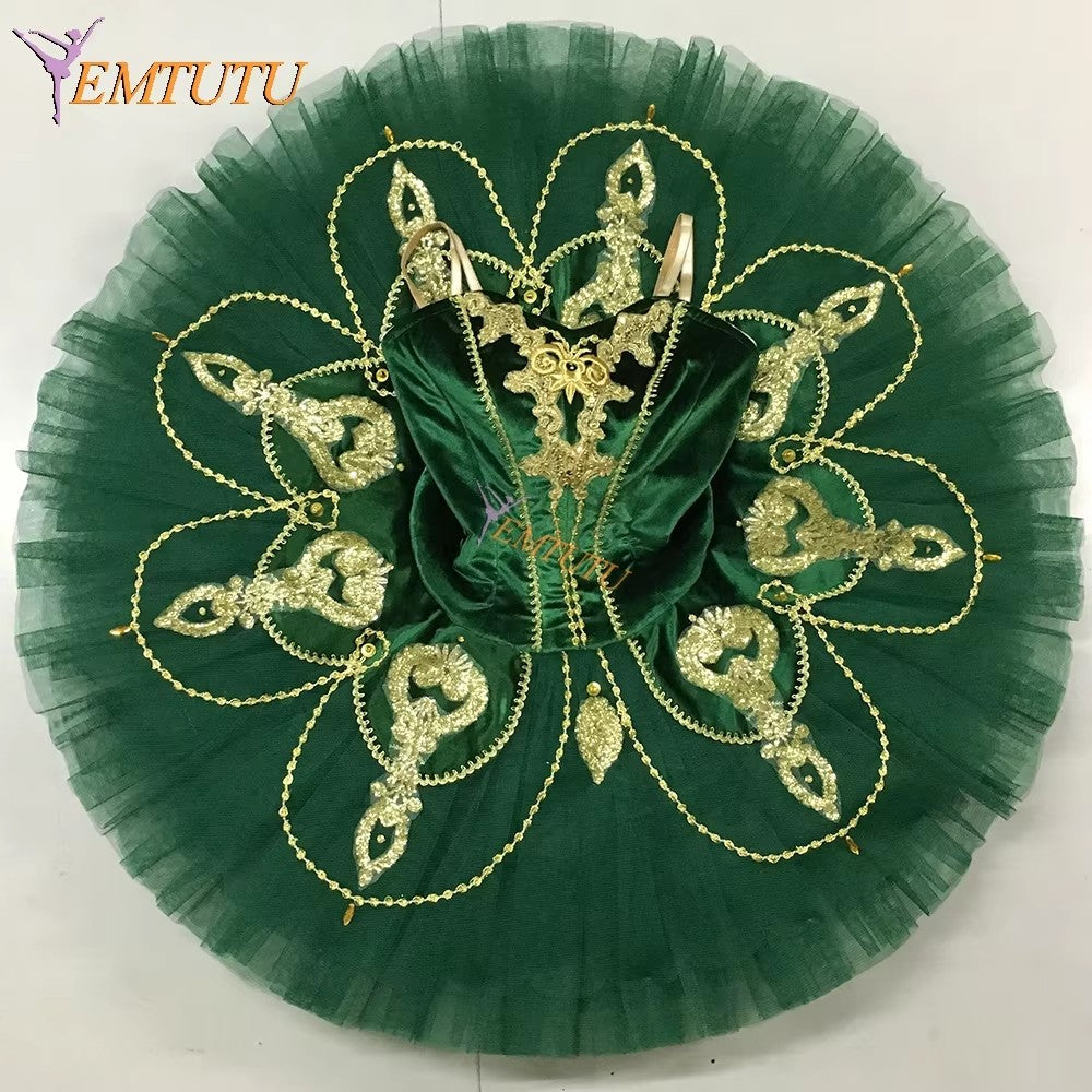 EM1130G EMTUTU Adult professional ballet tutu Green Gold Esmeralda tutu pancake performance tutus Nutcracker ballet stage costume women girls