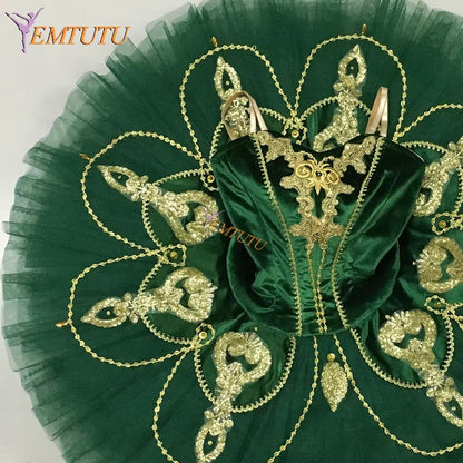 EM1130G EMTUTU Adult professional ballet tutu Green Gold Esmeralda tutu pancake performance tutus Nutcracker ballet stage costume women girls