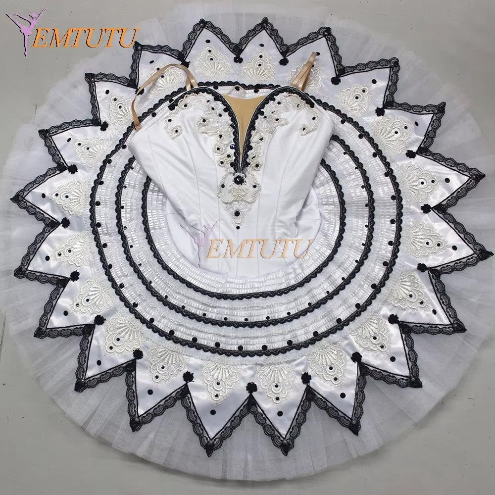 EM1200 EMTUTU Adult Professional Ballet Tutu White Black Harlequin Tutu Dulcinea Variation Ballet Costume Pancake Classical Ballet Tutus Women