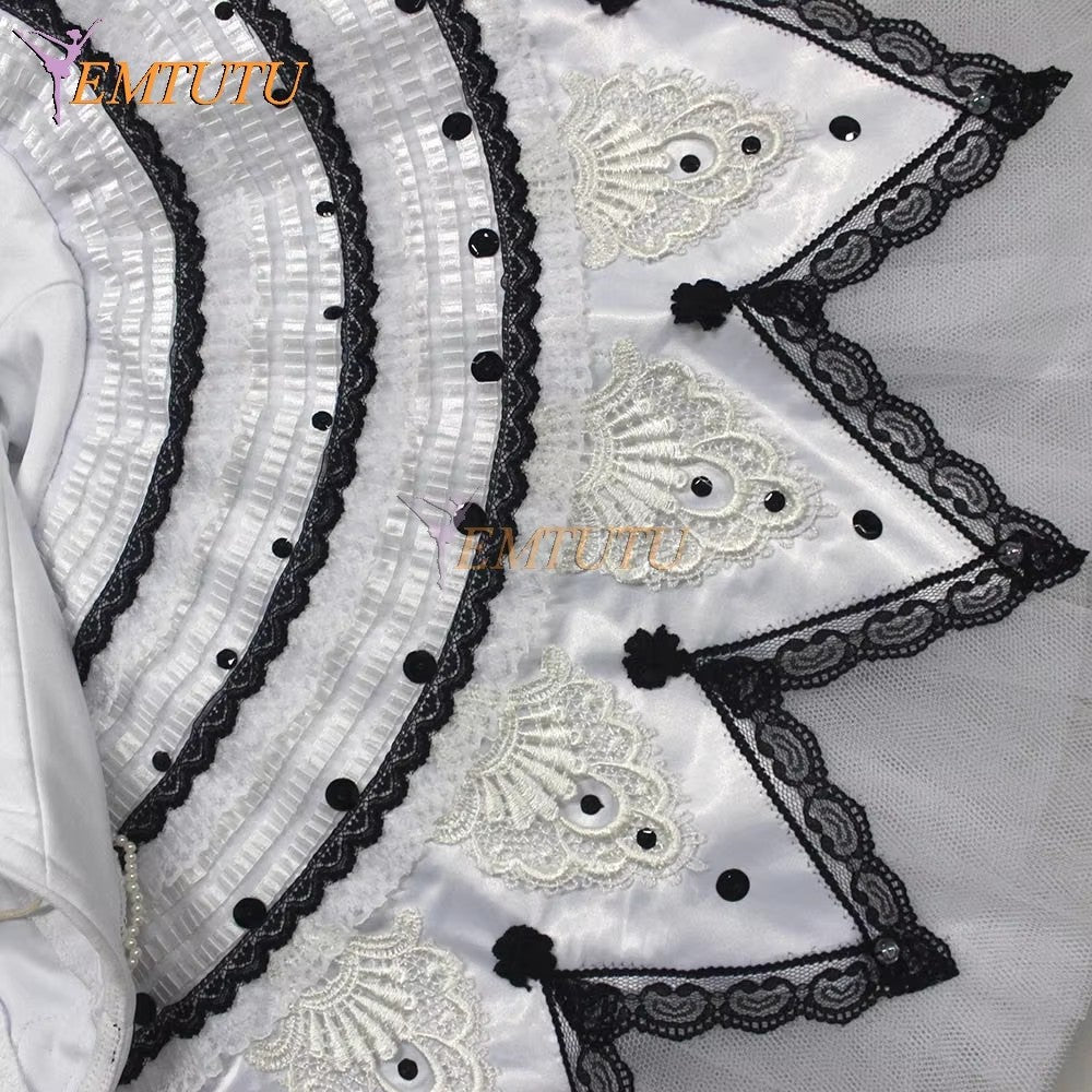 EM1200 EMTUTU Adult Professional Ballet Tutu White Black Harlequin Tutu Dulcinea Variation Ballet Costume Pancake Classical Ballet Tutus Women