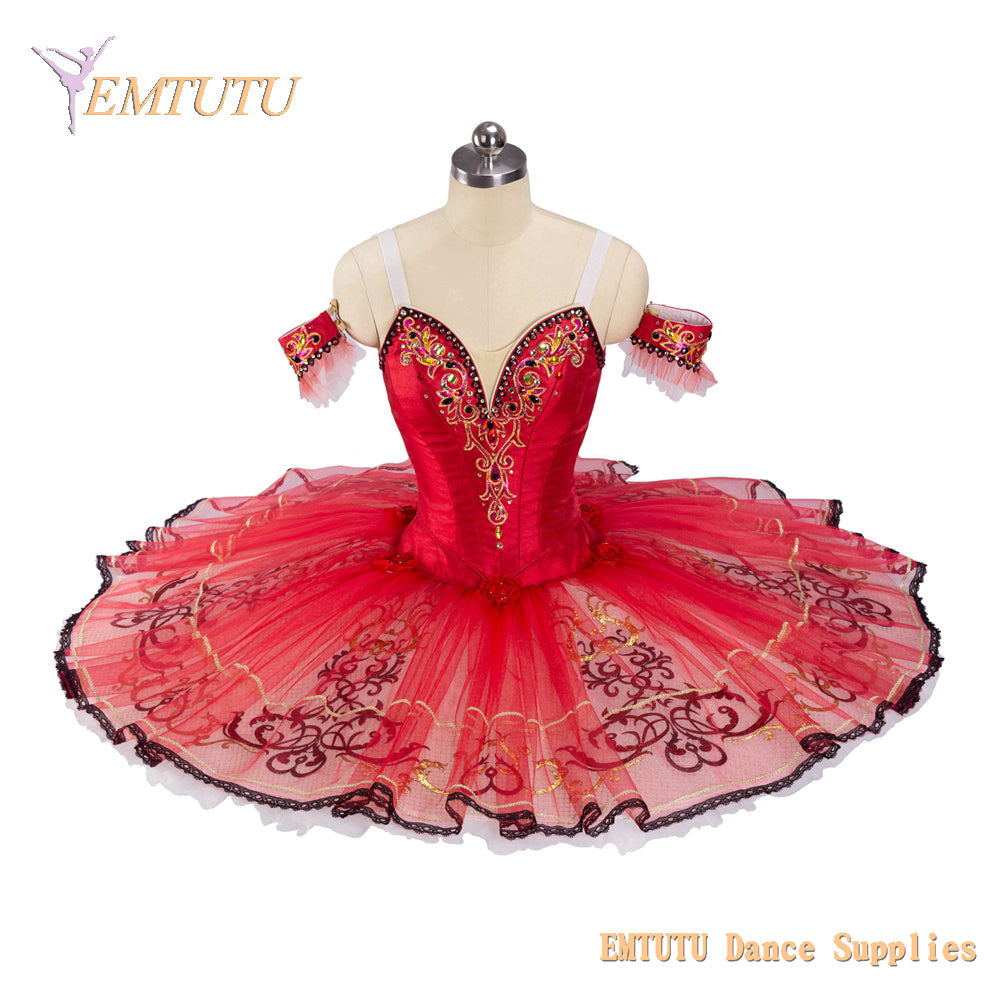 EM1406  EMTUTU Adult Professional Ballet Tutu Red Black Women Adult Girls Ballet Stage Costumes Pancake Performance Tutus Don Quixote