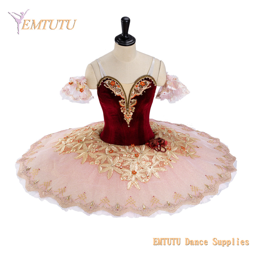 EM1408 EMTUTU Adult Professional Ballet Tutu Paquita Burgundy Peach Women Ballet Stage Costumes Pancake Performance Tutus Esmeralda