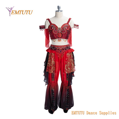 EM1421 EMTUTU Adult Child Professional Ballet Stage Costume La Bayadere Competition Ballet Attire Red Black Color Two Sets