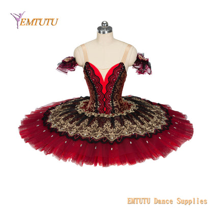 EM1422 EMTUTU Red Black Professional Ballet Tutu Costume Don Quixote Esmeralda Competition Performance Pancake Tutu Dress Adult