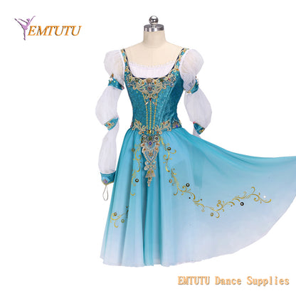 EM1426 EMTUTU Adult Girls Professional Ballet Costume Swan Lake Pas De Trois Performance Ballet Long Dress YAGP Blue EM1426