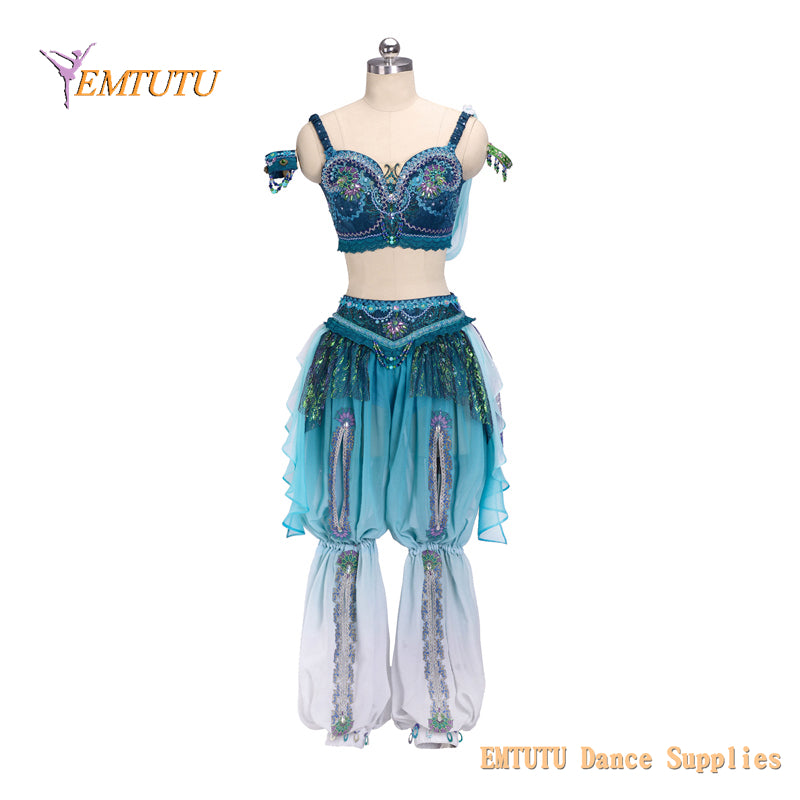 EM1428 EMTUTU Adult Child Professional Ballet Stage Costume La Bayadere Competition Ballet Attire Blue Arabian Style Two Sets