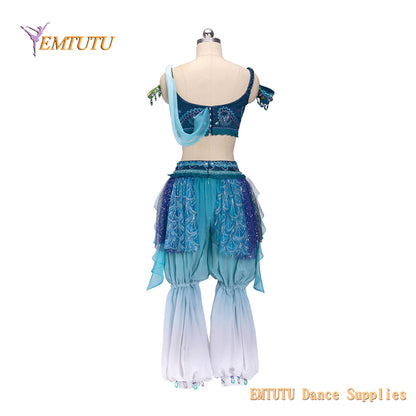 EM1428 EMTUTU Adult Child Professional Ballet Stage Costume La Bayadere Competition Ballet Attire Blue Arabian Style Two Sets