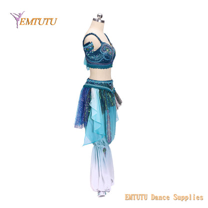 EM1428 EMTUTU Adult Child Professional Ballet Stage Costume La Bayadere Competition Ballet Attire Blue Arabian Style Two Sets