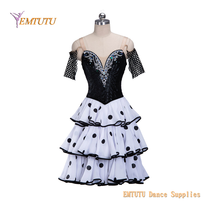 EM1429 EMTUTU Black White Professional Ballet Long Tutu Costume Don Quixote Competition Ballet Tutu Dress Women Adult Child