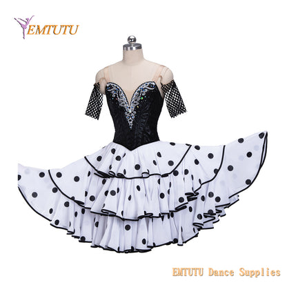 EM1429 EMTUTU Black White Professional Ballet Long Tutu Costume Don Quixote Competition Ballet Tutu Dress Women Adult Child