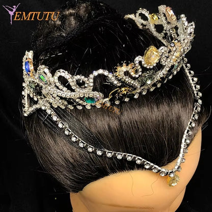 BH211 EMTUTU Black Swan Professional Ballet Headpiece Crown Hand Made Swan Lake Crystal Ballet Tiara Performance Ballet Headwear Custom Made