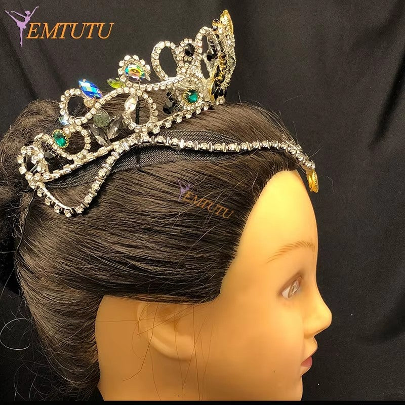 BH211 EMTUTU Black Swan Professional Ballet Headpiece Crown Hand Made Swan Lake Crystal Ballet Tiara Performance Ballet Headwear Custom Made