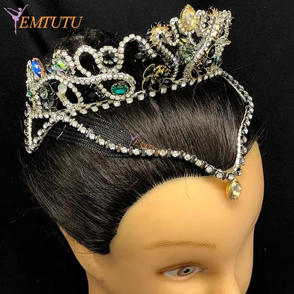 BH211 EMTUTU Black Swan Professional Ballet Headpiece Crown Hand Made Swan Lake Crystal Ballet Tiara Performance Ballet Headwear Custom Made