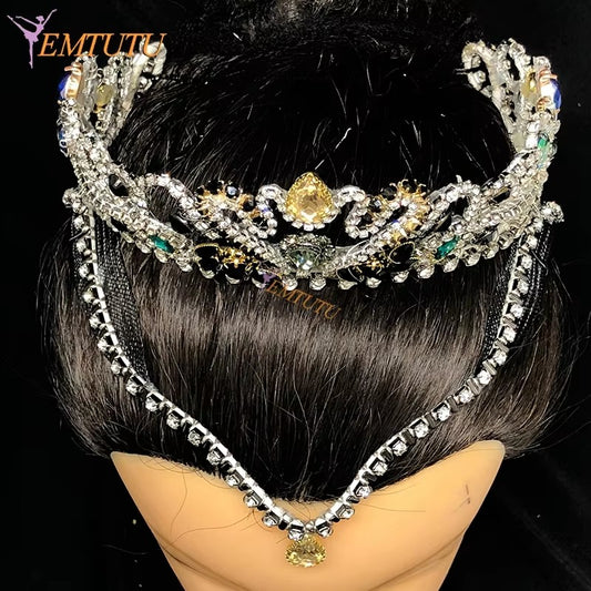 BH211 EMTUTU Black Swan Professional Ballet Headpiece Crown Hand Made Swan Lake Crystal Ballet Tiara Performance Ballet Headwear Custom Made