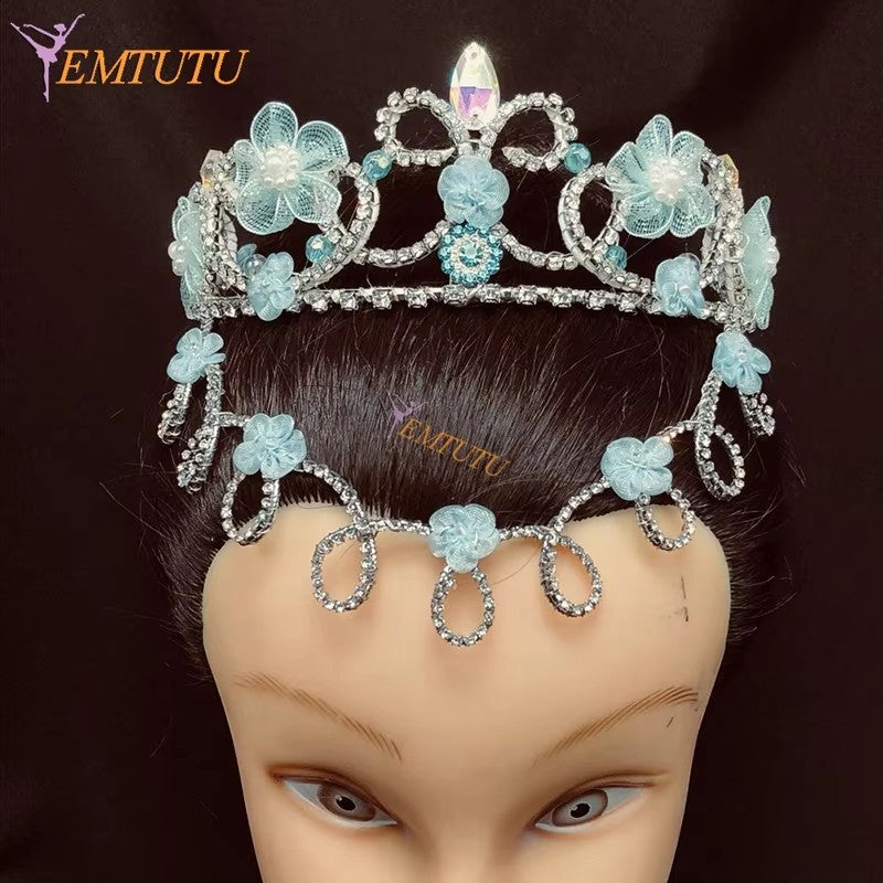 BH217 EMTUTU Dont Quixote Professional Ballet Tiara Crown Hand Made Crystal Ballet Headpiece Blue Performance Ballet Headwear Custom Made