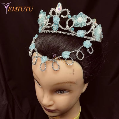 BH217 EMTUTU Dont Quixote Professional Ballet Tiara Crown Hand Made Crystal Ballet Headpiece Blue Performance Ballet Headwear Custom Made