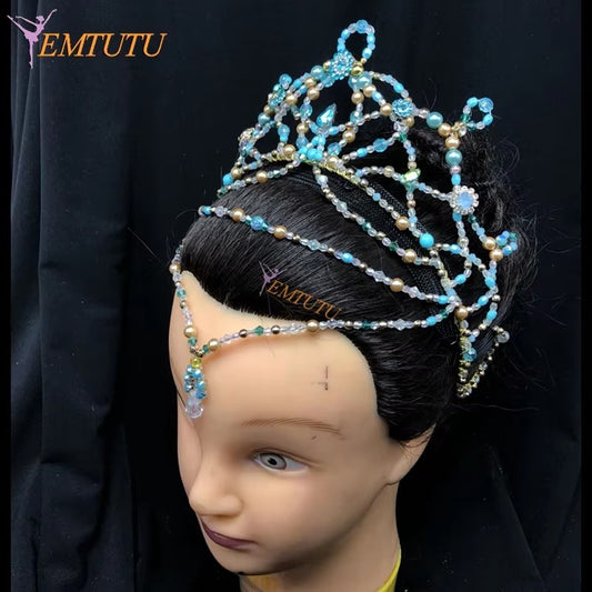 BH222 EMTUTU Hand Made La Bayadere Ballet Headpiece Crown Le Corsaire Ballet Tiara Blue Competition Performance Ballet Headwear Custom Made