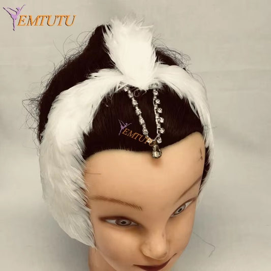 BH224 EMTUTU White Black Swan Lake Ballet Headwear with Tiara Crown Real Feather Nutcracker Ballet Headpieces Hand Made Ballet Headband（复制）