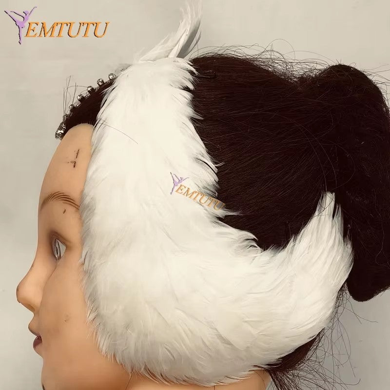 BH224 EMTUTU White Black Swan Lake Ballet Headwear with Tiara Crown Real Feather Nutcracker Ballet Headpieces Hand Made Ballet Headband（复制）