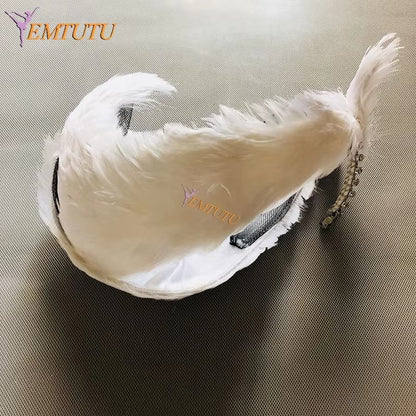 BH224 EMTUTU White Black Swan Lake Ballet Headwear with Tiara Crown Real Feather Nutcracker Ballet Headpieces Hand Made Ballet Headband（复制）