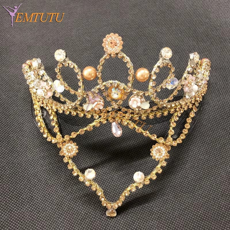 BH225 EMTUTU Gold Pink Orange Professional Ballet Headpiece Crown Hand Made Crystal Ballet Tiara Performance Ballet Headwear Sugar Plum Fairy