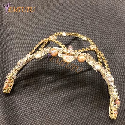 BH225 EMTUTU Gold Pink Orange Professional Ballet Headpiece Crown Hand Made Crystal Ballet Tiara Performance Ballet Headwear Sugar Plum Fairy