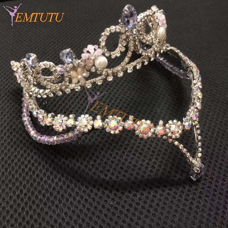 BH226 EMTUTU Lilac Fairy Professional Ballet Headpiece Crown Hand Made Purple Lilac Silver Crystal Ballet Tiara Performance Ballet Headwear