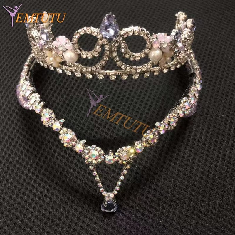 BH226 EMTUTU Lilac Fairy Professional Ballet Headpiece Crown Hand Made Purple Lilac Silver Crystal Ballet Tiara Performance Ballet Headwear