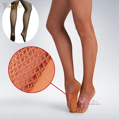 BW037 EMTUTU Ballroom Salsa Samba Latin Professional Fishnet Dance Tights Tan Toffee Caramel Black Hard Yarn Fishnet Tights Pantyhose